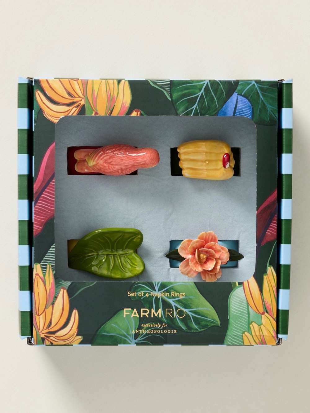 FARM Rio x Anthropologie Tropical Ceramic Napkin Ring Set